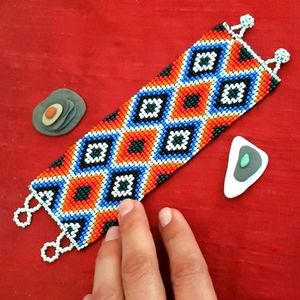 Mexican Glass Bead Cuff Bracelet